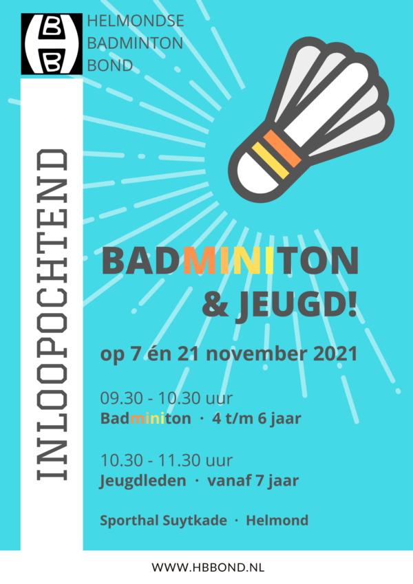 Badminton inloopochtenden voor de jeugd op 7 en 21 november!