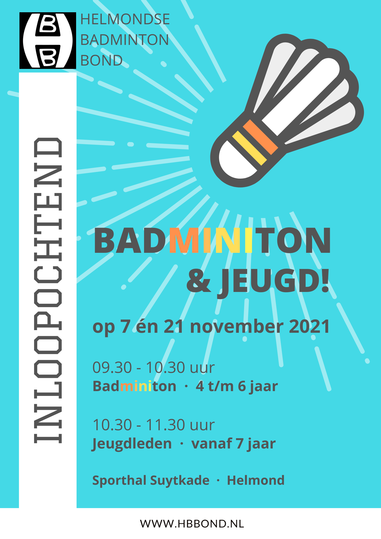 Badminton inloopochtenden op 7 en november! - Helmondse Badminton Bond