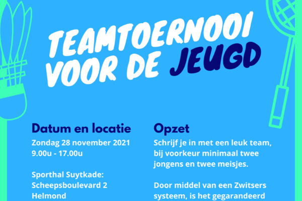 Super gaaf teamtoernooi voor de jeugd op 28 nov!