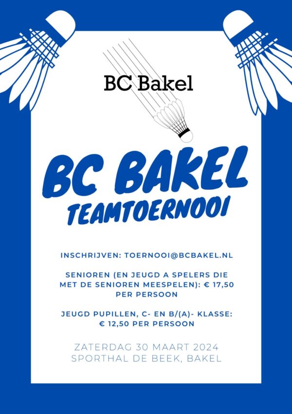 Jeugd & Senioren: BC Bakel Teamtoernooi 30-03-2024