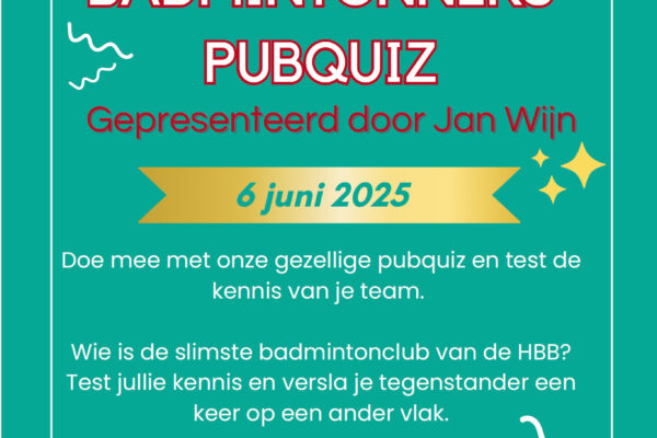 6 juni: badmintonners pubquiz in Gemert
